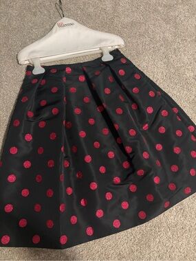Vintage RED Valentino Black Skirt with Pink Glitter Polka Dots